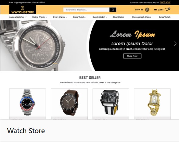 Watch Store WaaS (Colour Theme: Golden Rod Yellow)